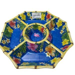 TOMMY BAHAMA Melamine Large Serving Tray Chip and Dip Tropical Hibiscus Flamingo
